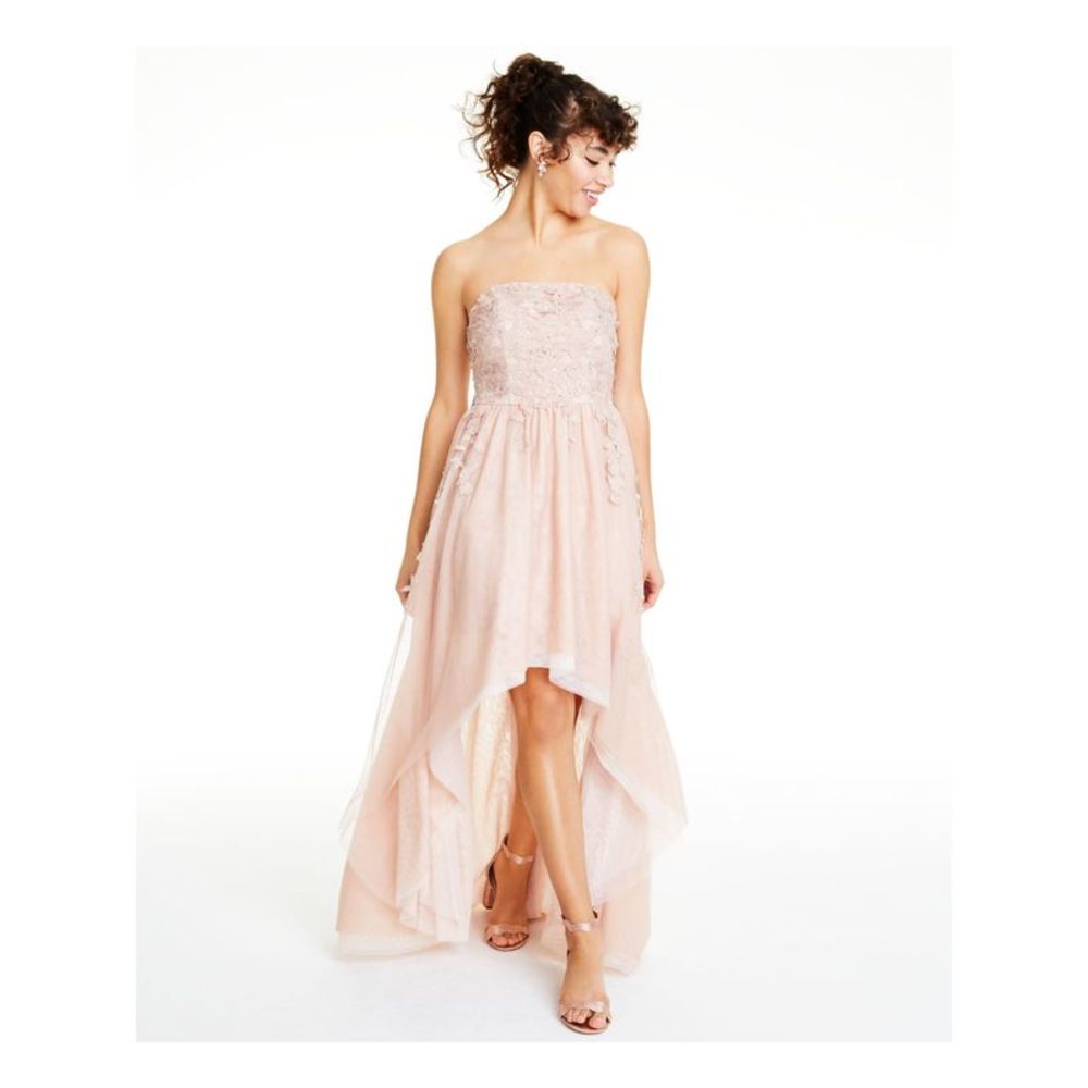 SAY YES TO THE DRESS Womens Beige Floral Sleeveless Formal Hi-Lo Dress Juniors 3